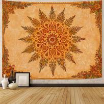 Bohemian Mandala Floral Tapestry | Flat Printed Large Retro Indian Style Orange Yellow Flower Wall Hanging For Bedroom Dorm 40X60CM