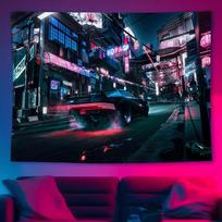 Cyberpunk City Tapestry With Neon Lights And Futuristic Car For A Vibrant Home Decor 100x150cm
