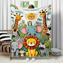 Individualus animacinių gyvūnų vilnos pledas, personalizuotas vardas, vaikams, minkštas, šiltas, visų sezonų patalynė, dovana berniukams, mergaitėms (as the picture,70x100cm28x39in) black