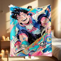 1Pc Anime Skateboard Boy Throw Blanket - Lightweight All-Season Couch, Bed, Camping & Travel Blanket - Soft Polyester Fabric Wit 70x100cm28x39in