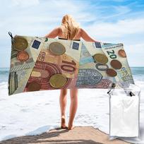 Euro Banknotes And Coins Beach Towel Soft Microfiber Quick Dry Absorbent Quick Towels For Swimming 70x140 cm