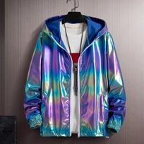 Lightweight Reflective Sun Jacket Unisex Hooded Windbreaker Gradient Thin Outerwear Zip Up Long Sleeve Casual Coat L tamsiai mėlyna spalva