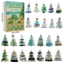 Acrylic Christmas Tree Pendant Blind Box Advent Calendar Simulated Sea Glass Tree Tree Shape Xmas Countdown Calendar Home Decor