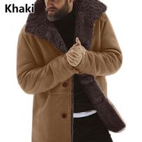 Vyriškas parkas vilnonis pamušalas ilgomis rankovėmis ėrienos kailis avies striukė Storas žieminis šiltas viršutinis drabužis paltas S chaki