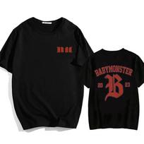 BABYMONSTER Kpop Grupės Marškinėliai Korėjietiška Mada Vasariniai Spausdinti Marškinėliai Trumpomis Rankovėmis Patogūs Marškinėliai Moteriški Drabužiai S black