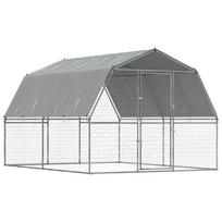 Dog Kennel with Roof and Door Silver Galvanized Steel