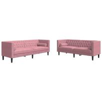 2 Piece Chesterfield Sofa Set with Neck Pillows Pink Velvet