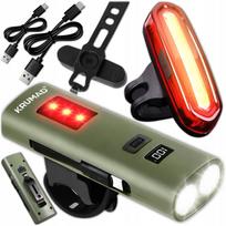 Dviračio žibintų rinkinys su LED, priekinis ir galinis, įkraunamas, 10 režimų