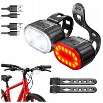 Įkraunamų LED dviračio žibintų rinkinys, 2 vnt., priekiniam ir galiniam montavimui, USB