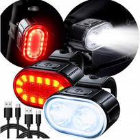 Dviračio žibintų rinkinys su LED, priekinis ir galinis, USB įkrovimas