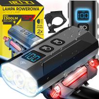 Dviračio LED žibintas 1300 lm su 2500 mAh akumuliatoriumi ir galine lempute, veikia kaip powerbank