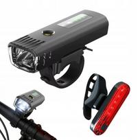 Dviračio žibintų rinkinys, galinis, LED, įkraunamas USB, atsparus vandeniui