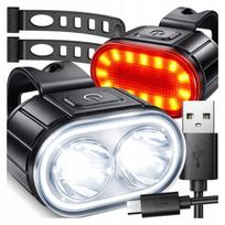Dviračio žibintų rinkinys LED, priekinis ir galinis, USB, 6 režimai
