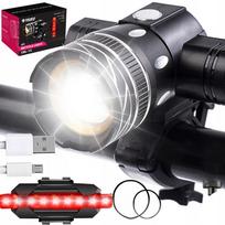 LED dviračio žibintas su USB įkrovimu ir galiniu žibintu