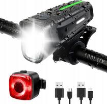 Dviračio žibintų rinkinys LED, priekinis ir galinis, 100 lx, IPX5, USB-C, 2000 mAh