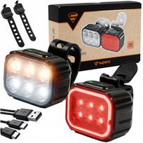 Dviračio žibintų rinkinys: priekinis ir galinis LED, 500 lm
