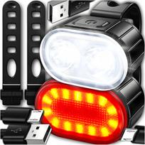 Dviračio žibintų rinkinys STRONG, LED, priekinis ir galinis, įkraunami USB