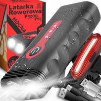 Dviračio žibintų rinkinys su LED, 1800 lm, priekinis ir galinis, įkraunamas