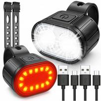 Dviračio žibintų rinkinys, priekinis ir galinis, 800 liumenų, USB-C, atsparus vandeniui, LED T6