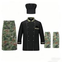 Yuetusen Outdoor Anti-static Black Jungle Camo Chef Uniform 4-Piece Set L