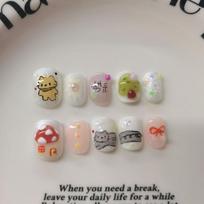 Short Sweet Cat Eye Press-On Nails Hand-Painted Cute Design DIY Nail Art Set Women Teens Extra Small