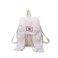 Niche design soft girl rabbit ears backpack female, new student schoolbag striped large-capacity commuter backpack rožinė