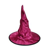 Steel Wire Framed Velvet Witch Hat Shapeable Ruched Pointy Hat Wired Wizard Cap  Adults rožinė raudona spalva
