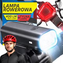 Dviračio LED žibintų rinkinys, priekinis ir galinis, USB, 400 lm, 2000 mAh