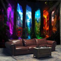 Fantasy Cave Tapestry, Colorful Light Portals In Rock Formations, Mystical Landscape Wall Art For Home Dorm Background 70x100cm28x39in