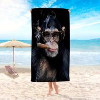 1PC Cool Sunglasses Cigar Chimp Beach Towel, Quick-Dry Polyester Towel, Unisex, Trendy Beach Swim Camping Essential Gift 50X100cm