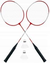 Badmintono rinkinys: 2 raudonos raketės, 2 plunksniniai kamuoliukai, Dunlop Slazenger dėklas