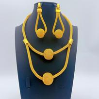 Arab Dubai 24K Gold Plated Necklace Earrings Set Copper Alloy Bridal Jewelry Earrings2026 45CM