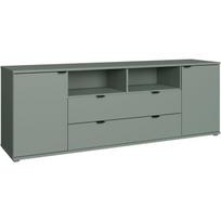 Meuble TV - GANYMEDE - Sauge - 2 portes, 2 tiroirs, 2 niches - 179,8 x 41,3 x 63,1 cm