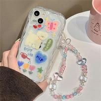 Korėjos mielas graffiti šuniukas drugelio meilės širdies apyrankės telefono dėklas, skirtas iPhone 14 13 12 11 Pro Max skaidrus smūgiams atsparus minkštas dangtelis For iPhone 13