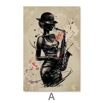 Vintažinis muzikantas saksofonas gitara pianinas drobės tapyba abstraktūs muzikos plakatai ir spaudiniai svetainei namų dekoravimui 21cm×30cm NoFrame