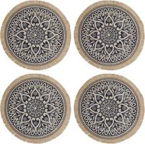Creative Tops Džiutinių padėkliukų rinkinys su Mandala dizainu, 4 vnt., džiuto stalo servetėlės, margintos, mėlynos, 41 cm skersmens