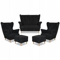 Bonito sofų komplektas su foteliais ir pufais Family Furniture juodos spalvos