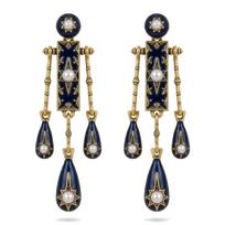 Bohemian Style Vintage Dangle Earrings Star Pearl Waterdrop Earrings Tassel Temperament Blue Drip Glaze Earrings Ethnic Style mėlyna