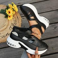 New slope heel sandals women's bag head hollow breathable women's large size muffin thick bottom Velcro women 36 juoda