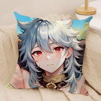Razor Cute Genshin Impact Cushion Cover Silky Short Plush Invisible Zipper Dustproof Sofa Pillow Case For Home Decor Peach skin 18*18(CM)-1Pcs