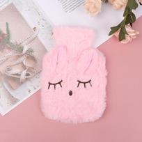 Warm Cosy Cute Soft Hot Water Bottle With Plush Fluffy Cover Kids Adult rožinė