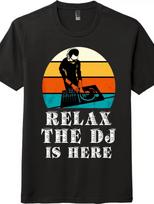 Vintage Sunset DJ Graphic T-Shirt-Relax The DJ Is Here Unisex Tee Free Shipping XXL