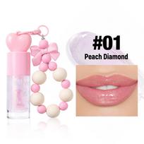 HANDAIYAN Lip Gloss, Moisturizing Glitter Lip Tint with Cute Heart Bow Keychain, Non-Sticky Hydrating Lip Makeup 1#