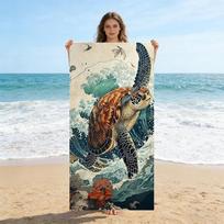 Japanese Ukiyo-E Turtles Beach Towel Large Beach Towel Super Absorbent Suitable For Beach Pool Camping Summer Gift For Friends 40X60CM