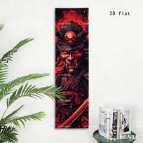 Japanese Samurai Oni Mask Tapestry, Red Demon Vertical Wall Hanging, Cool Anime Art Decor 150X40CM