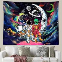Trippy Astronaut Alien Space Tapestry Cool Galaxy Moon Pizza Print Wall Hanging For Teen Bedroom Dorm Room Decor Multiple Sizes 40CMX60CM