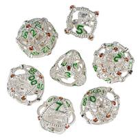 Cusdie DND Hollow Metal Dice Set Diamond Octopus D&D Dice 7 D4-D20 Polyhedral Dices for Role Playing Game Pathfinder Board Games sidabro žalia spalva