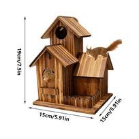19X15CM Outdoor Squirrel Feeder Wooden Three Room Picnic Table House With Flexible Roof For Backyard Garden Yard Corn Cob Spikes