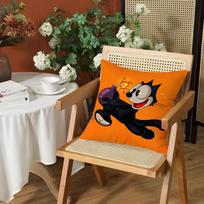 F-Felix The Cat Exquisite Cushion Cover Silky Short Plush Invisible Zipper Dustproof Sofa Pillow Case For Home Decor Peach skin 18*18(CM)-1Pcs