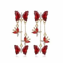 Elegant Crystal Tassel Earrings Shiny Rhinestone Long Drop Earrings  Special Occasions raudona